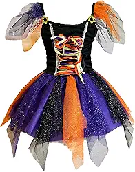 Fantasia Infantil Bruxa Bruxinha Colorida Criança Halloween Balé Vestido Roupa Menina Luxo