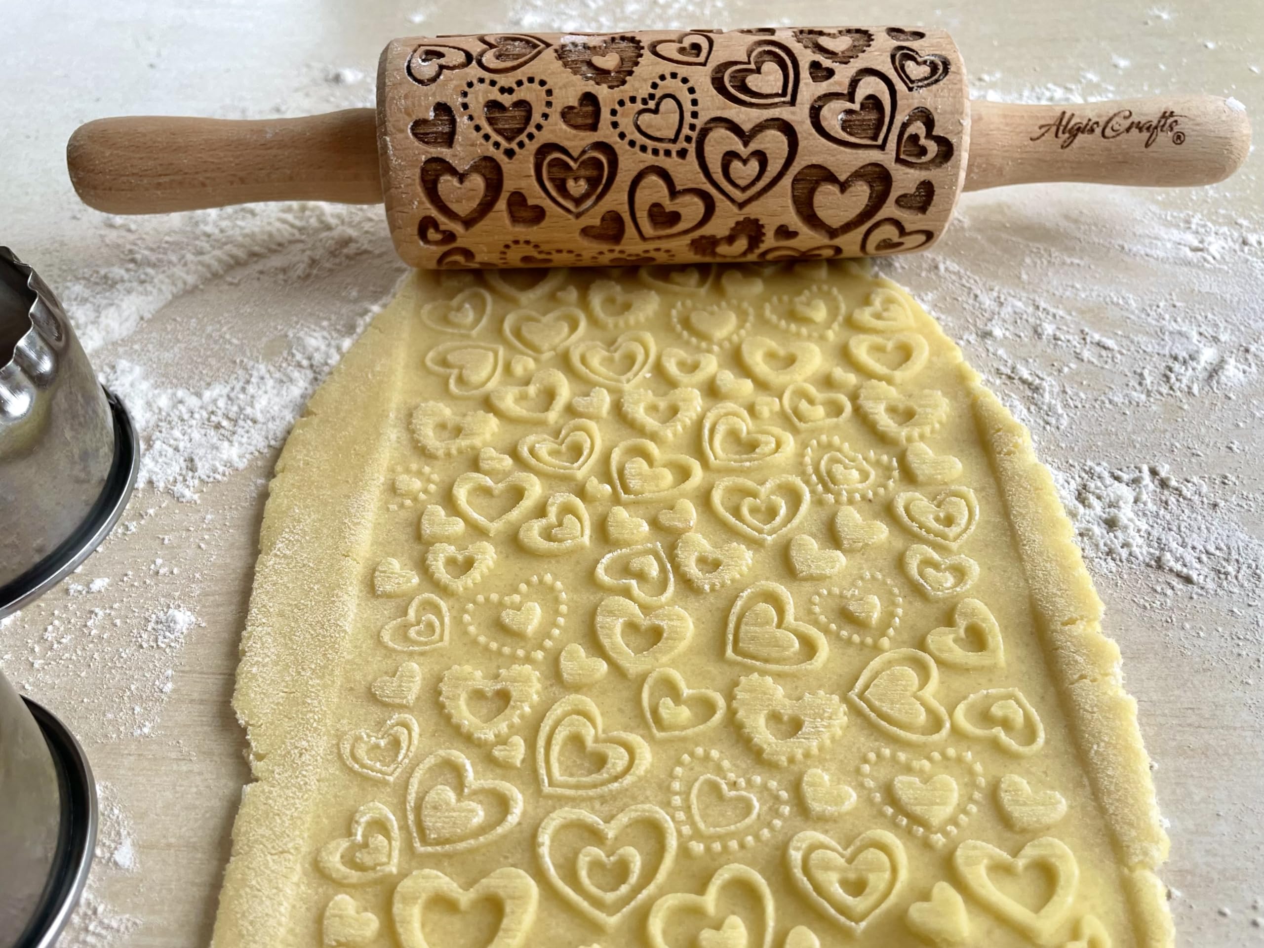 SCHÖNER TAG 3-er SET mit HERZEN, PAISLEY und FRÜHLING Muster. Nudelholz für hausgemachtes Gebäck. Nudelholz mit muster von Algis Crafts