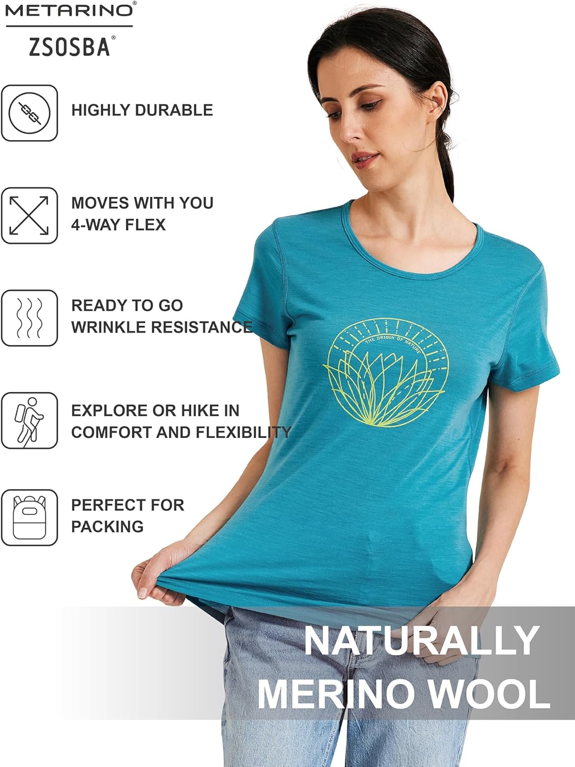 METARINO Merino Wool T-Shirt Women Short Sleeve Lightweight Crew Neck Base Layer Tee Shirt for Hiking,Sport - Image 4