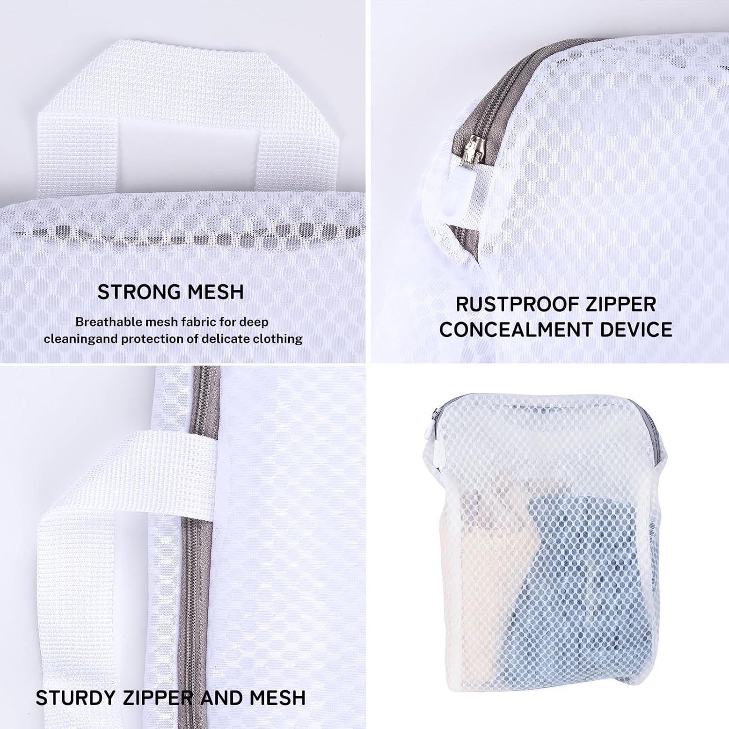 4 Pack Mesh Laundry Bag Mesh Laundry Bags Laundry with Handle for Washing Socks, Baby Items, Lingerie, Travel Garments (BEIGE, 4) - Image 3