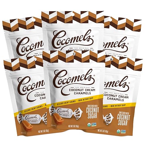 Cocomels Caramelos de leche de coco de azúcar de coco, caramelo vegano orgánico, con azúcar de coco (paquete de 6)