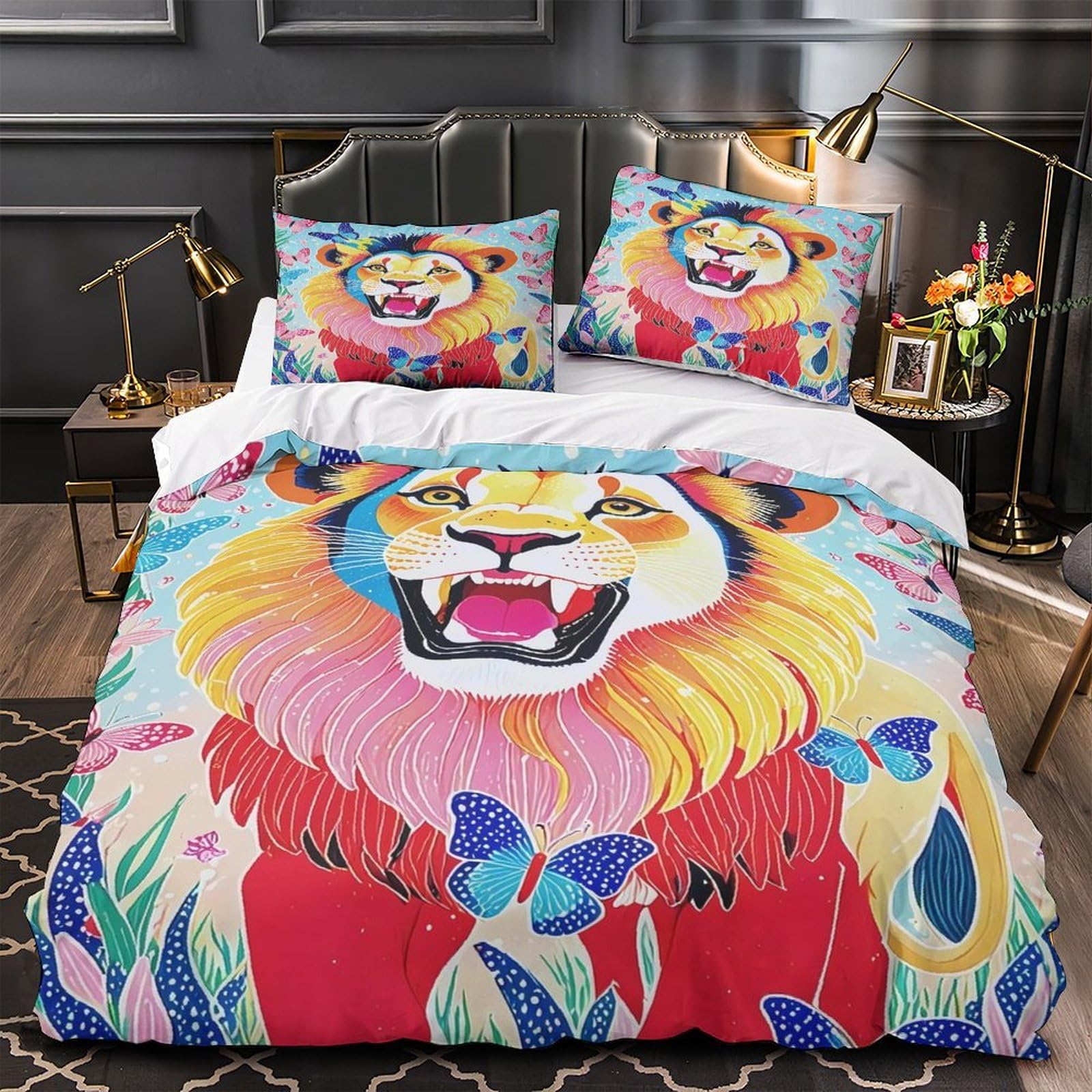 Housse de couette lilas 3D hypoallergénique en microfibre respirante et ultra douce