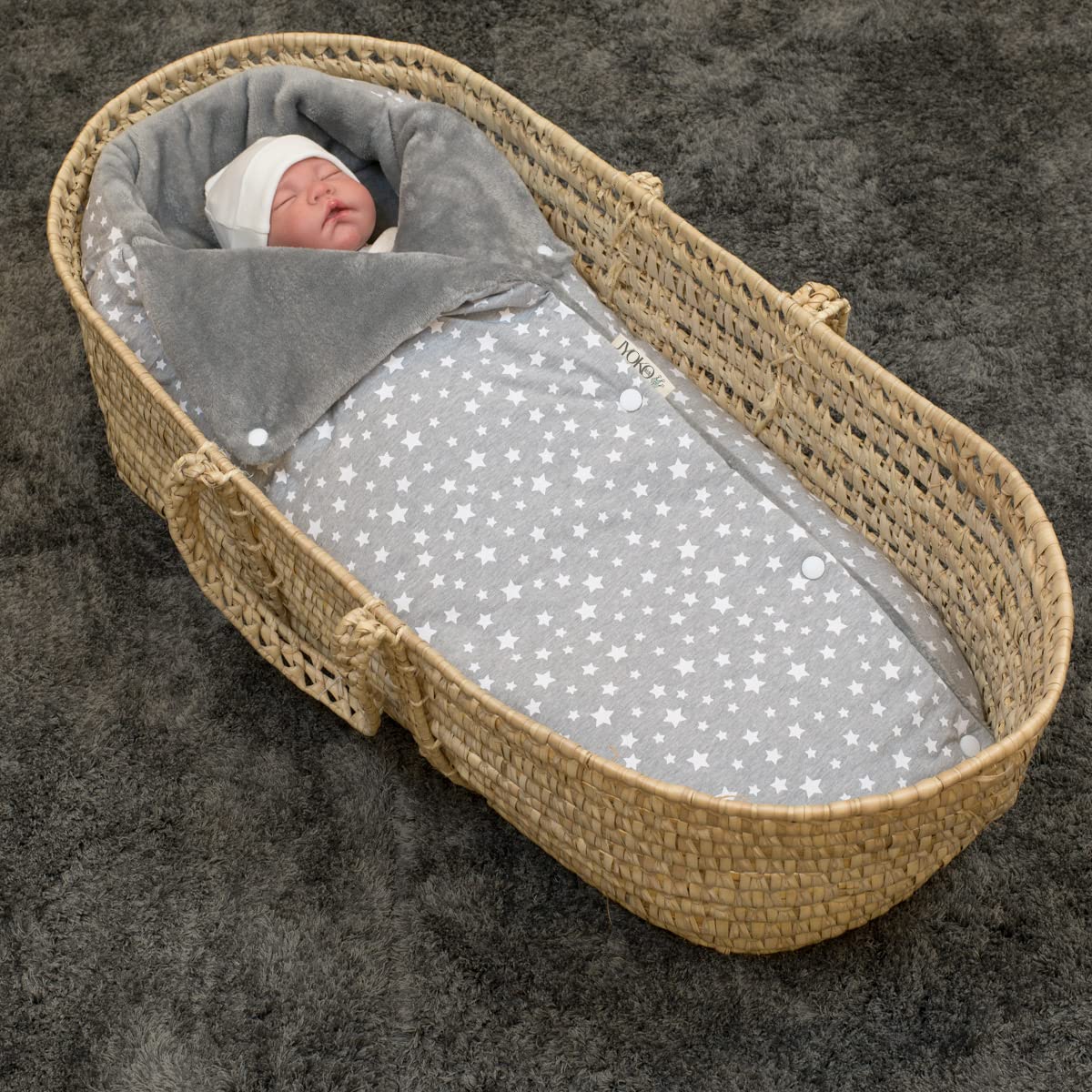 JYOKO Kids Saco Capazo para Bebé de Polar Teddy Extra Suave – Antialérgico, Protección Óptima contra el Viento y Frío – Ideal para Piel Sensible, Recién Nacidos y Bebés (White Star, Polar)