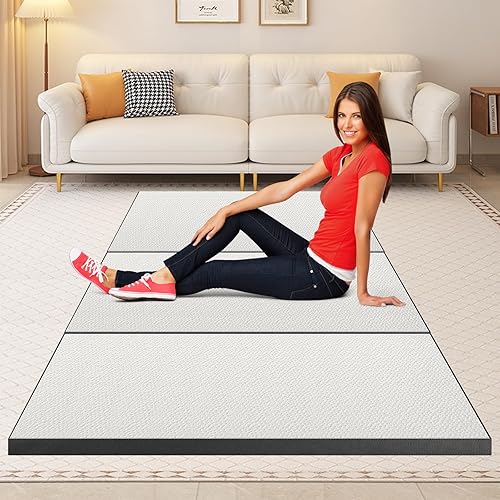 BLKMTY Colchón plegable de 3 pulgadas, colchón de espuma viscoelástica de triple pliegue, colchón plegable transpirable con funda lavable, colchón