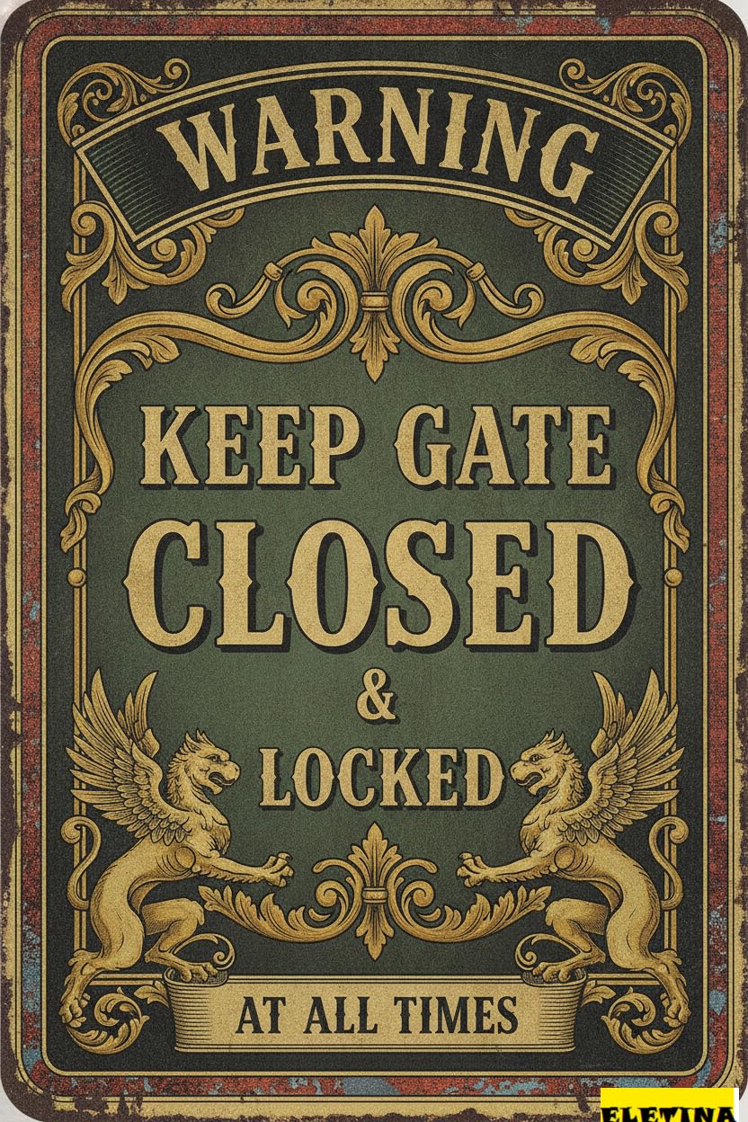 Tin Sign for Man Cave 8x12in Aluminum Keep Gate Closed And Locked At All Times Warning Metal Home And Yard Private Property Decorative