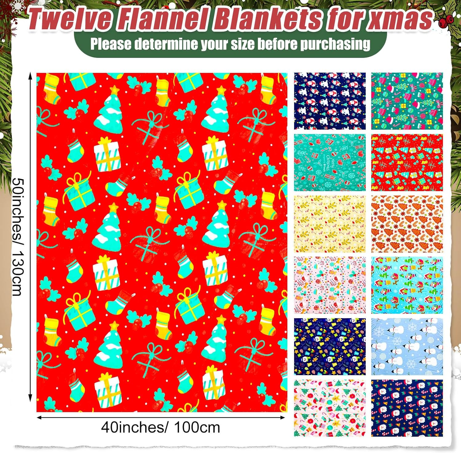 12 Pack Christmas Throw Blanket for Homeless 40''x 50'' Christmas Plush Decor Winter Fleece Fuzzy Soft Warm Xmas Throw Blanket for Couch Sofa Chair Santa Claus Carpet for Home Xmas Gifts - Image 2