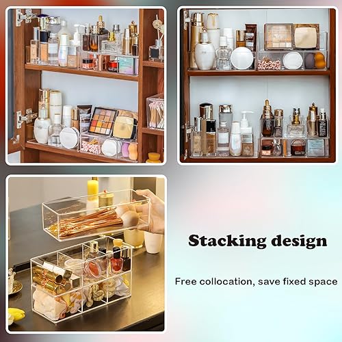 Miniatura 4 de Organizador de acrílico de 4 piezas, organizador de maquillaje, encimera para cajones, organizador de baño, organizador de almacenamiento y