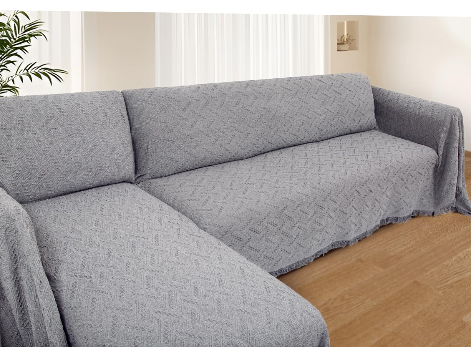 Sectional Couch Covers for Sectional Sofa L Shaped Couch Cover 2 Pieces Sofa Covers Couch Covers for Pets Dogs Furniture Protector (Light Grey, XX-Large)