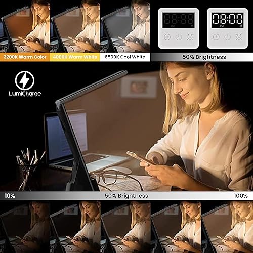 Miniatura 8 de LumiCharge Lámpara LED 7 en 1 con cargador inalámbrico de 10 W, puerto USB, luces regulables, reloj, alarma, plegable, práctico para el hogar, la