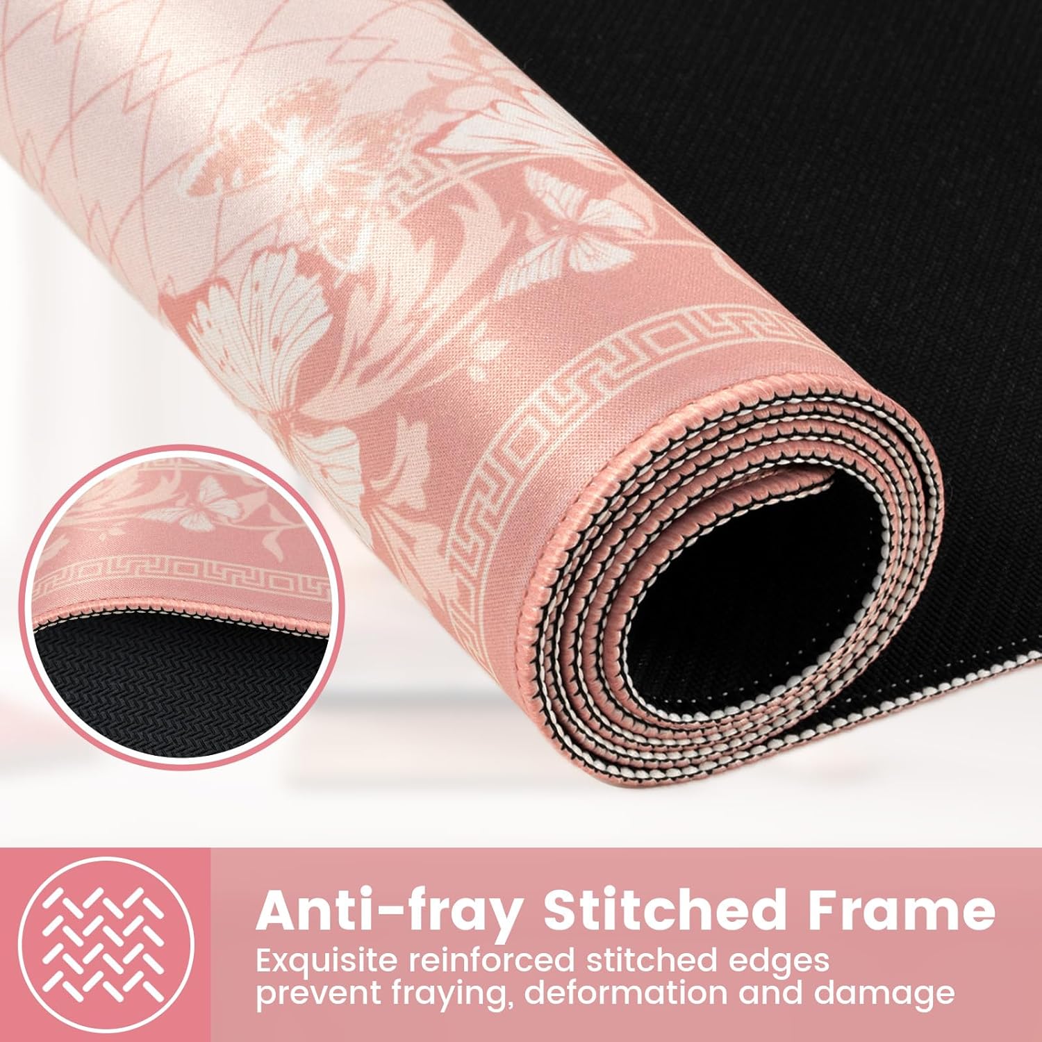 HAOCOO Cute Desk Mat, Pink Desk Matt for Desktop with Edge Stitching, Non-Slip Large Mouse Pad for Desk, Water-Resistant Computer Mat for Gaming,Women Office (Light Pink) - Image 5