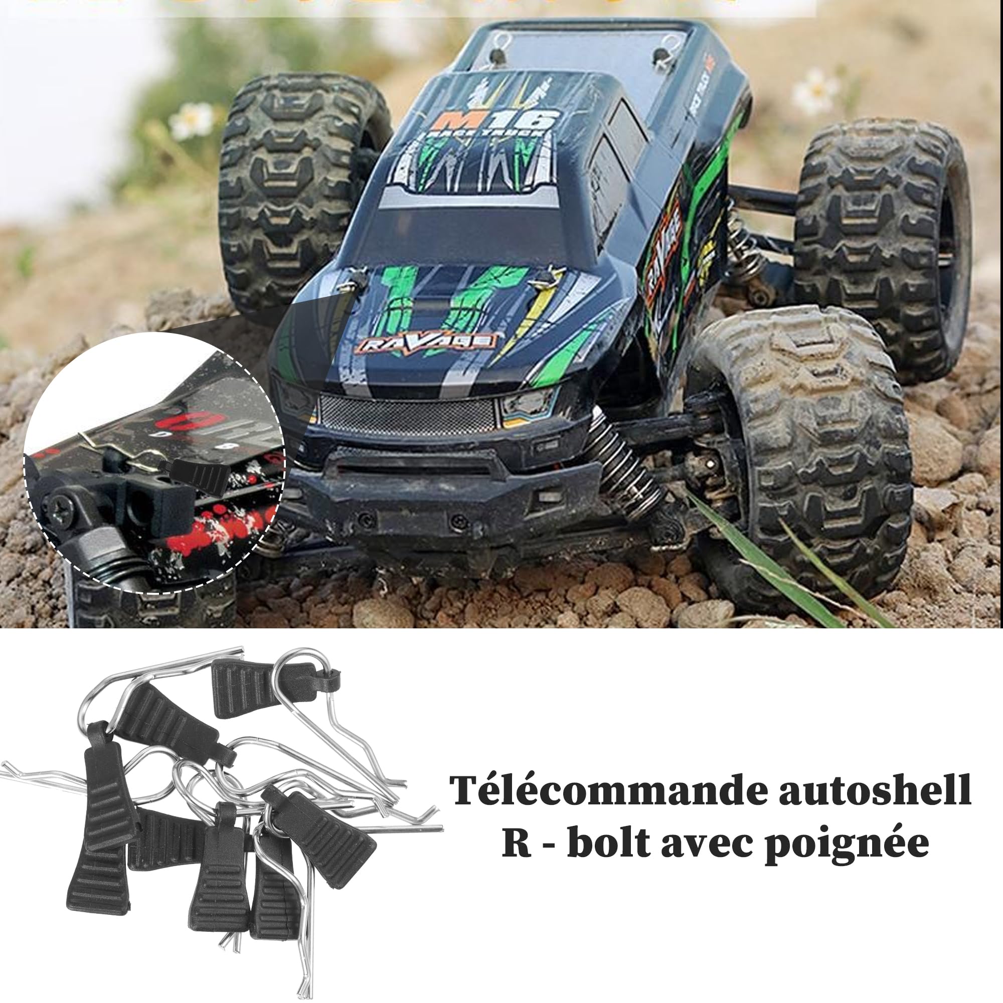 Deerc Lot de 8 pinces de rechange RC pour voiture RC Corps Shell Pin RC Carrosserie Clips Rc Pinces de carrosserie Bent Springy pour télécommande 1/10 1/12 1/16