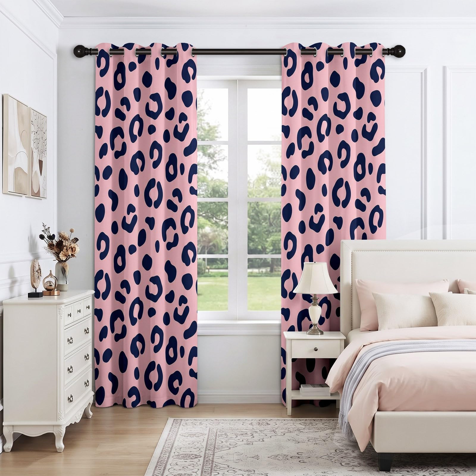 Generisch Modern Tiere Vorhänge für Schlafzimmer 214 x 91.5 cm (H x B), Thermo Verdunkelung Rosa Leopardenmuster Flecken Vorhang Wohnzimmer Kälteschutz - Blickdichte Gardinen mit Ösen, 2 Stück