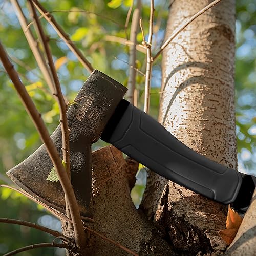 Vista 26 de KSEIBI Hacha de camping al aire libre con funda para dividir y encender madera, hoja de acero forjado con mango antideslizante y reducción