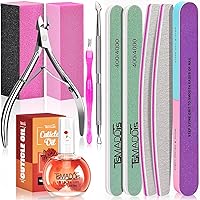 TsMADDTs 9-Piece Manicure Tools Kit: Nail Files, Buffers, Cuticle Nipper, Pusher, Fork & Rose Oil for Salon-Quality Home Care