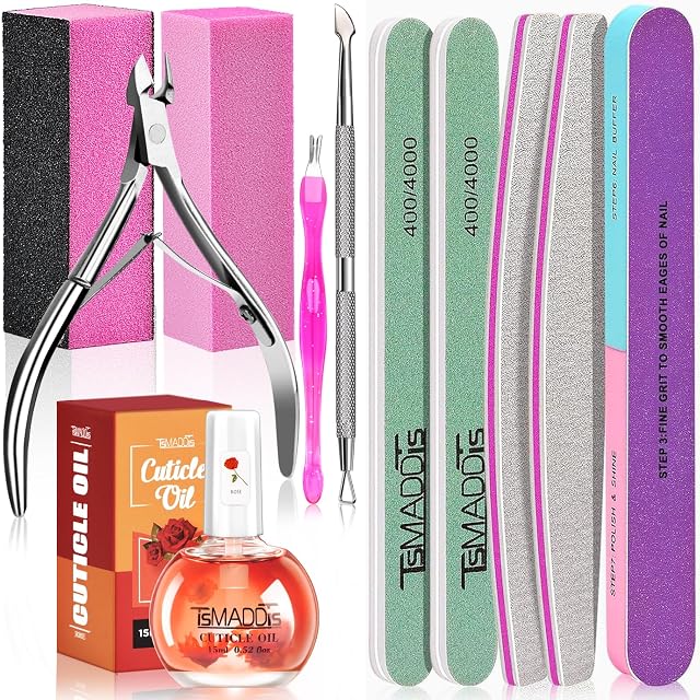 TsMADDTs Manicure Tools Kit Nail Care Kit with 3PCS Files 2PCS Buffer Blocks 2PCS Polishing Buffers Cuticle Nipper