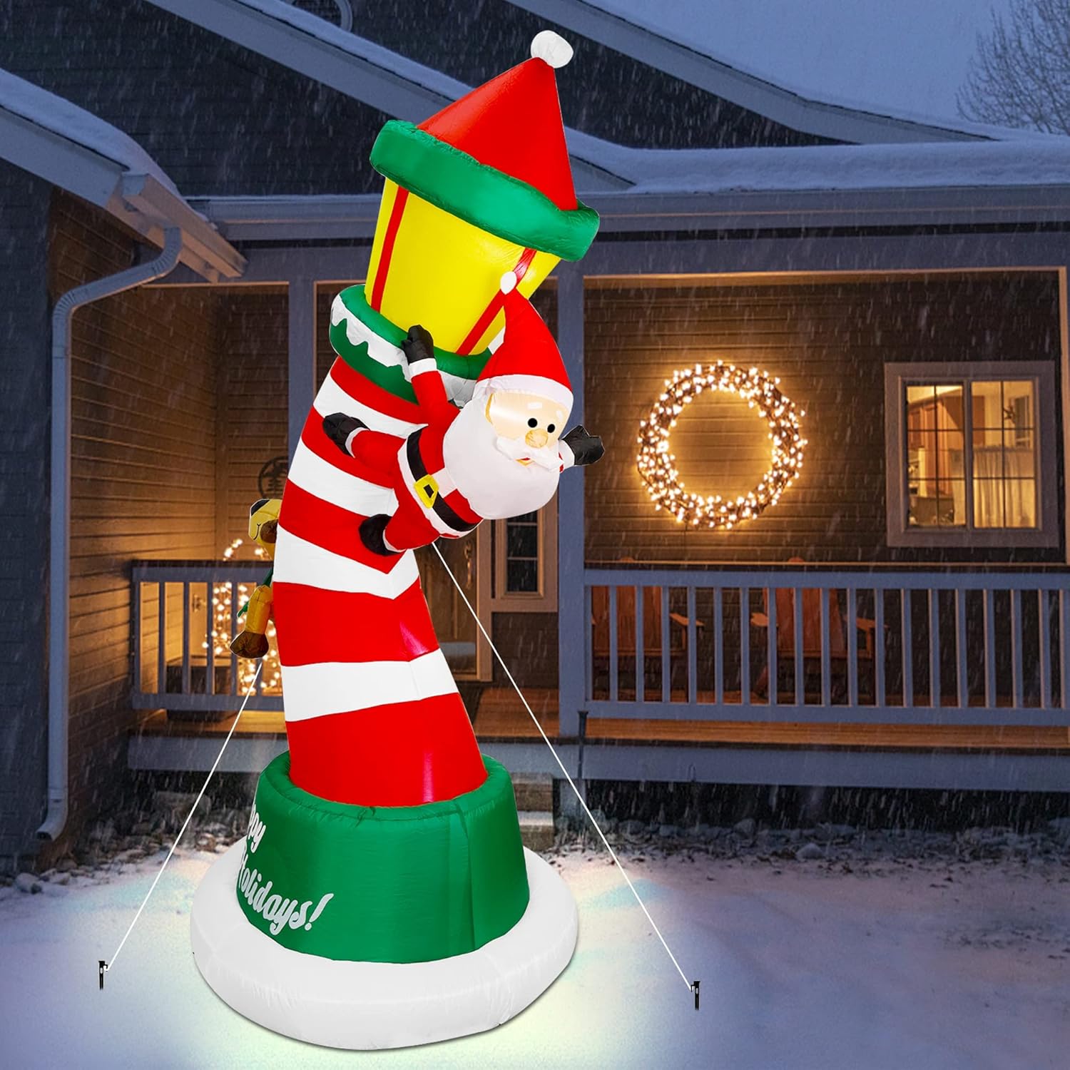 Lulu Home 9FT Christmas Inflatable Decorations, Giant Lighted Lighthouse with Santa and Reindeer, Xmas Blowups with Drawstring Bags for Winter Holiday Yard Lawn Garden Outdoor Decor