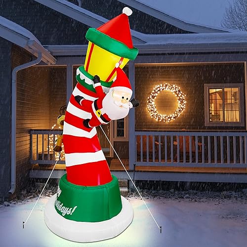 Miniatura 5 de Lulu Home Decoraciones inflables de Navidad, faro gigante iluminado con Papá Noel y renos, inflables de Navidad para vacaciones de invierno, patio,