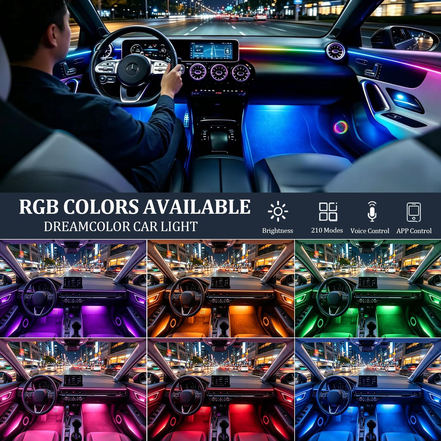 Bande Lumineuse LED pour Intérieur de Voiture avec Contrôle Via Application,Kits d'éclairage d'ambiance RVB 22 en 1 pour Voitures,Voiture Intérieur Eclairage avec Synchronisation Musicale