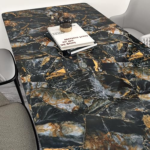 Miniatura 2 de Wallercity Papel de contacto de mármol negrodorado para encimeras de cocina, papel tapiz de mármol para despegar y pegar, encimeras de 15.7 x 315