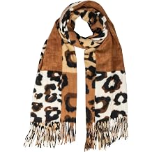 Leopard Scarf for Women Soft Plush Large Fringe Shawl Wrap, 78x27in
