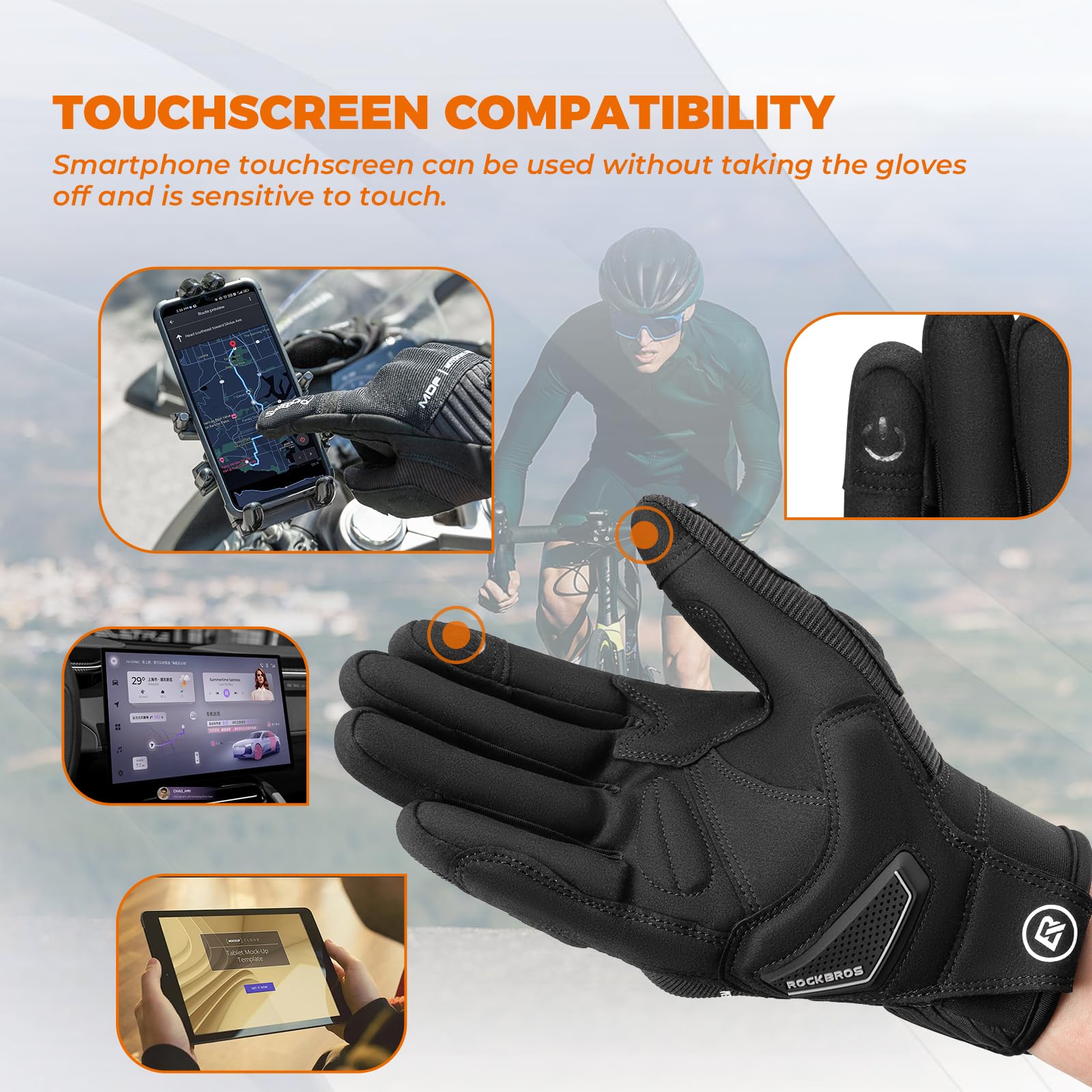 ROCKBROS Gants de Cyclisme Hommes, Gants de Protection d'été avec Ecran Tactile Gants de Sport Respirants pour VTT Vélo Scooter