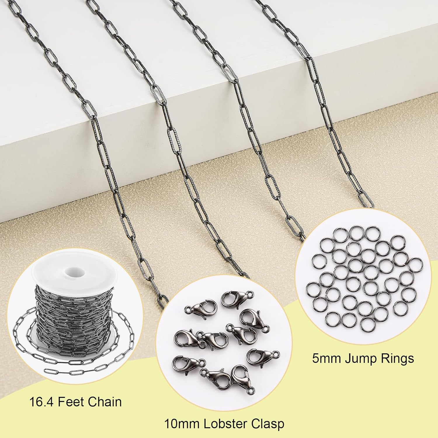 SMYHTGLIF 16.4 Feet Embossed Paperclip Chain Bulk Black Chain for Jewelry Making Soldered Hademade Jewelry Making Chains Jewelry Findings - Image 2