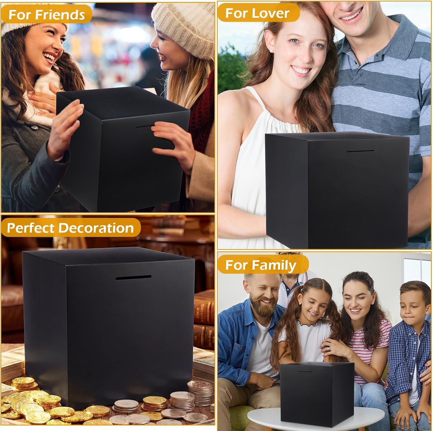 Large Piggy Bank for Adult 12 Inch Metal Big Piggy Bank XL Must Break to Open Money Saving Safe Box for Money Cash Coins(Black)