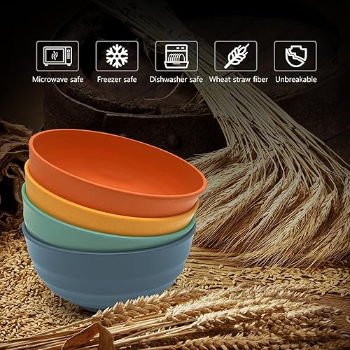 Miniatura 3 de Numkey Juego de 4 cuencos de paja de trigo de 60 onzas, cuencos de ensalada, irrompibles, grandes, cuencos de cereales de gran tamaño, ligeros para