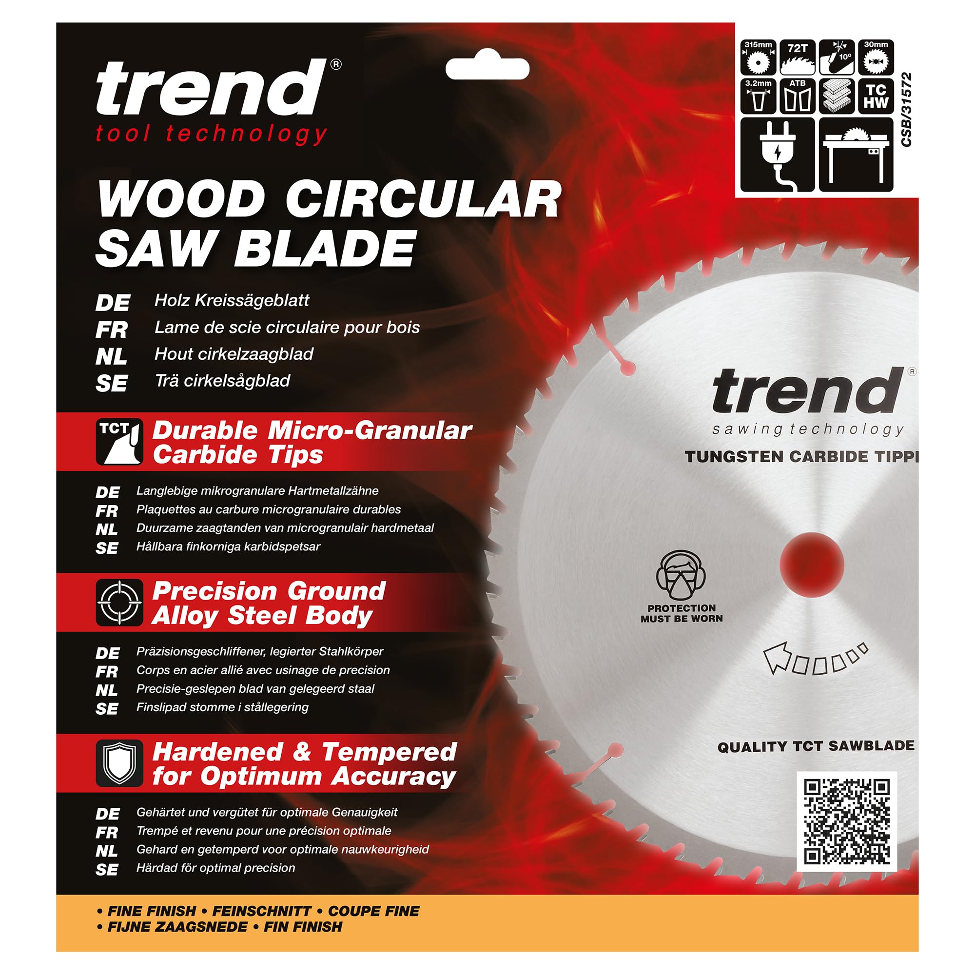Trend - Hoja de sierra circular (315 mm x Z, 72 x 30 mm)