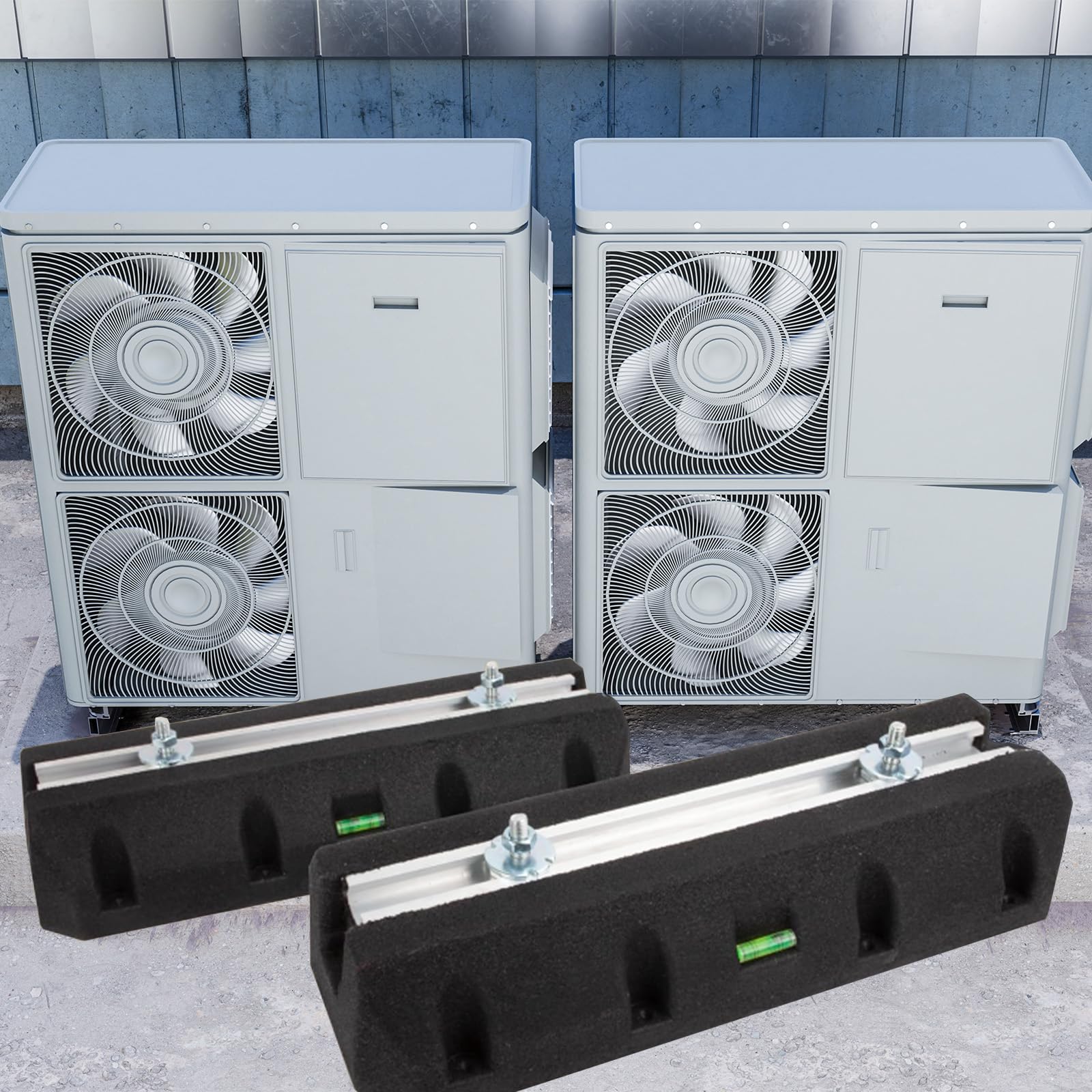 Dämpfungssockel für Klimaanlage und Wärmepumpe, Antivibrationsfüße aus Gummi mit Wasserwaage, Dämpfungssockel Set, UV-Beständig 400kg Belastbar (400 mm), für Klimaanlage und Wärmepumpen