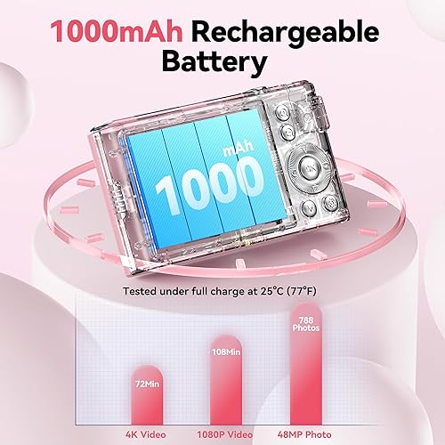 Miniatura 5 de Cámara digital 4K para niños cámara rosa de 48MP para fotografía de adolescentes - Regalos de cumpleaños de Navidad para niñas - Disparo de zoom 16X