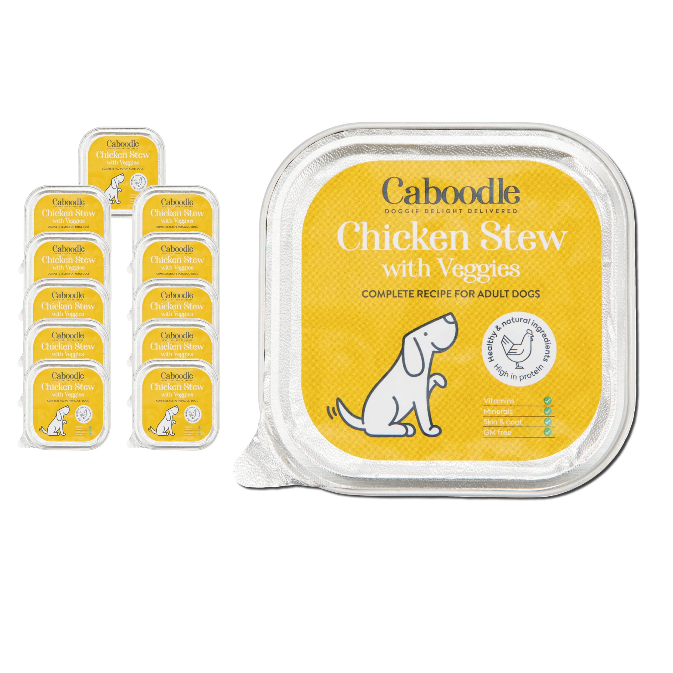 CABOODLE Dog Food, grain-free complete wet dog food box of 10 for adult dogs, Meal Prep for adult Dogs, Made with Nutritious Ingredients, Rich in Omega-3 Wet Food Trays (Pack of 10 x 150g, Chicken)