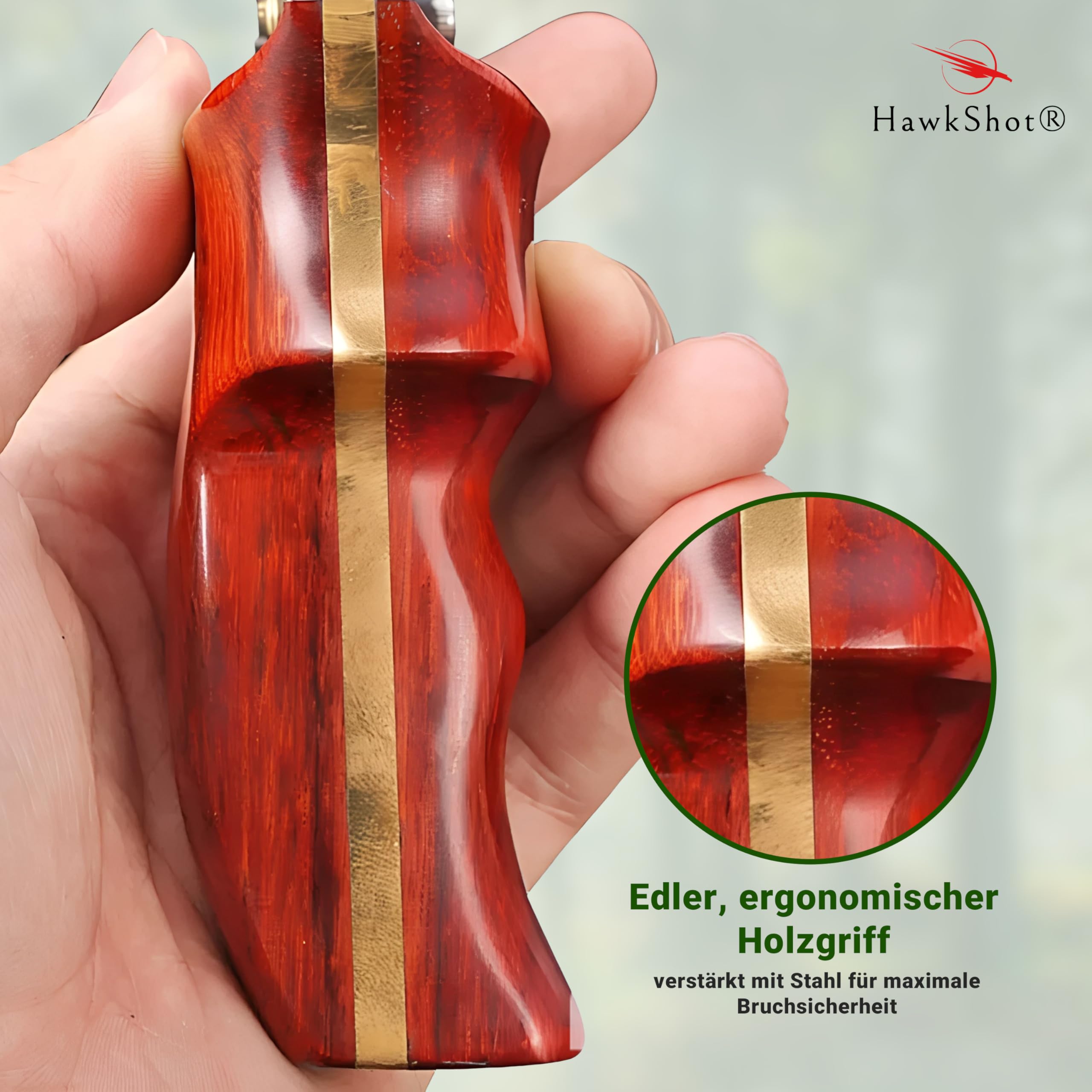 HawkShot® Profi Stahl Steinschleuder Hammerhead mit verstärktem Massivholzgriff/Zwille