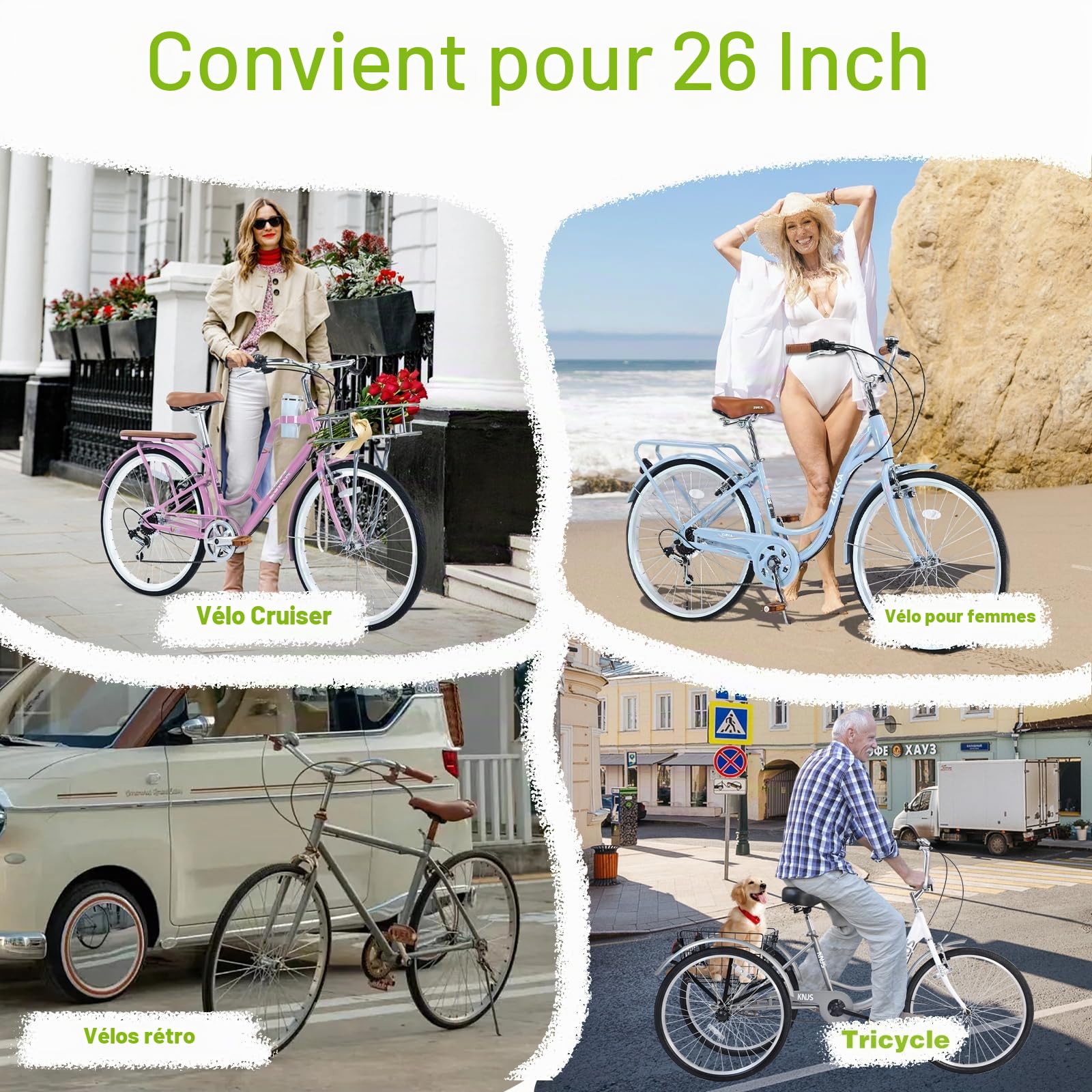Lot de 1/2 pneus de vélo VTT 26 x 1,75" + chambre à air 26 x 1,75/2,125" + 2 démonte-pneus pour VTT / vélo de ville / vélo de route