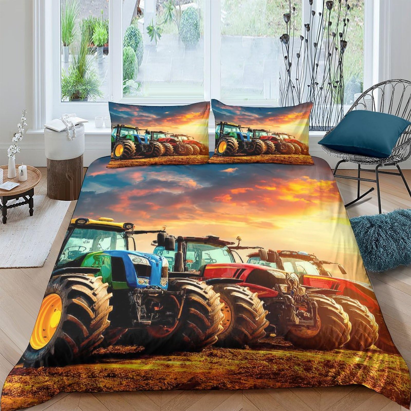 Ctjqhvkz Style-6 3D Printed Tractor Farm Scene Fitted Sheet Microfiber Soft Mattress Cover Bedroom Decor Protection Single（135X200cm）