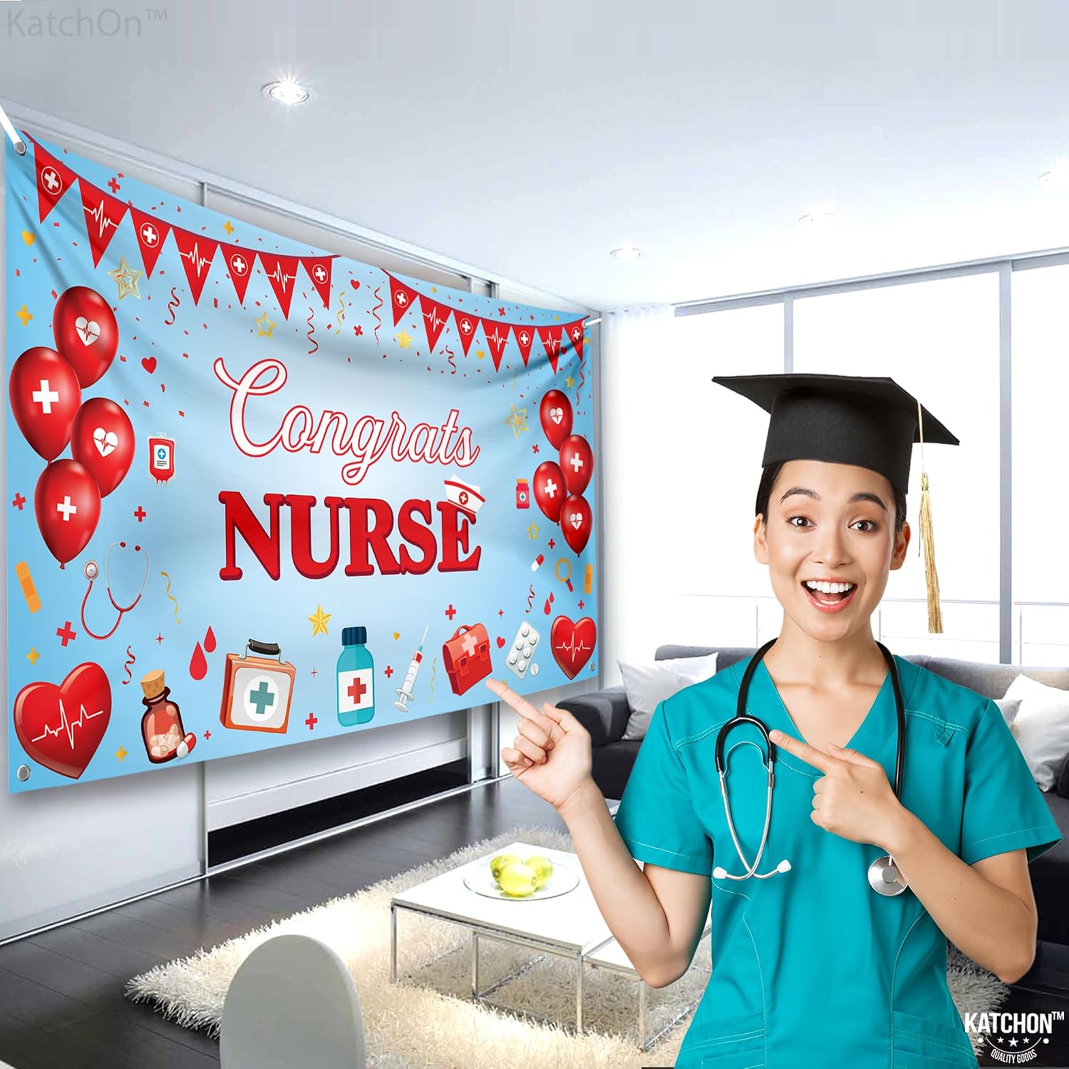 KatchOn, Red and Blue Congrats Nurse Banner - XtraLarge 72x44 Inch | Grad Banner, 2026 Graduation Decorations | Nurses week decorations | Class of 2026 Decorations | Nurse graduation party decorations