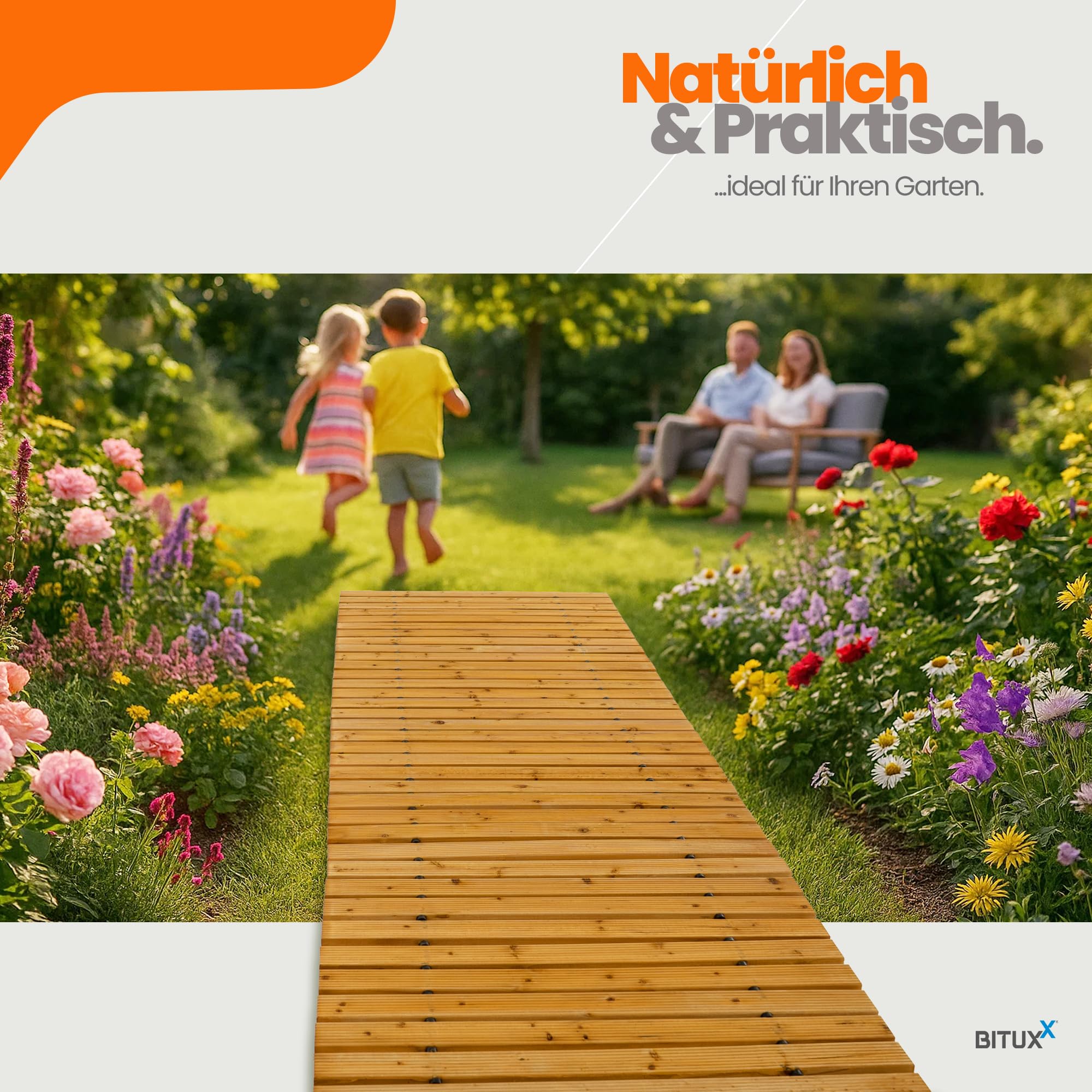 Bituxx Rollweg Holz Holzweg Gartenweg Gehweg Trittplatten Gartentritte Zedernholz ausrollbar 250x75cm