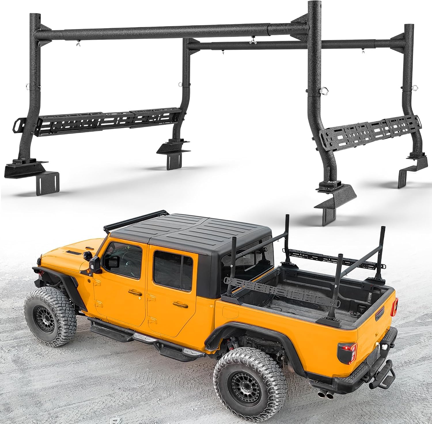 Mid-Size Truck Ladder Rack with 2 Crossbars - MONOKING Adjustable Extendable Universal Cargo Rack for Gladiator JT Tacoma Frontier Canyon Colorado Ranger Maverick Heavy Duty Bolt-on Bed Rack