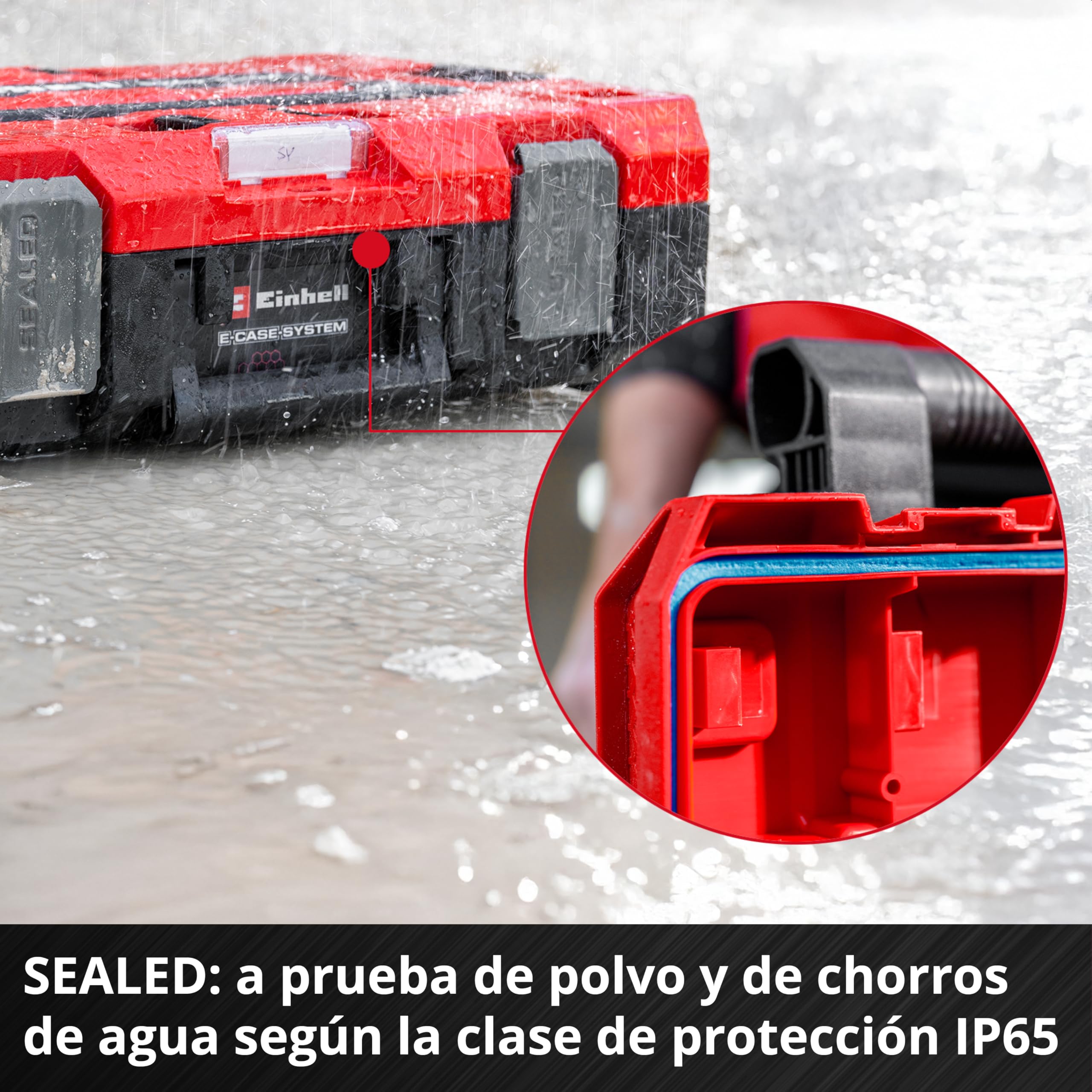 Original Einhell E-Case L SEALED (sistema E-Case, máx. 120 kg, a prueba de polvo + a prueba de chorros de agua, asa de trolley, compatible con E-Case Half Size, extensible, 44 x 40 x 36 cm)