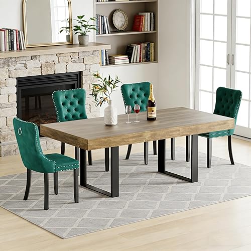 Miniatura 42 de Goujxcy Juego de mesa de comedor extensible de 7 piezas para 6, 63-78 pulgadas, juego de mesa de cocina marrón rústico con 6 sillas grises copetudas