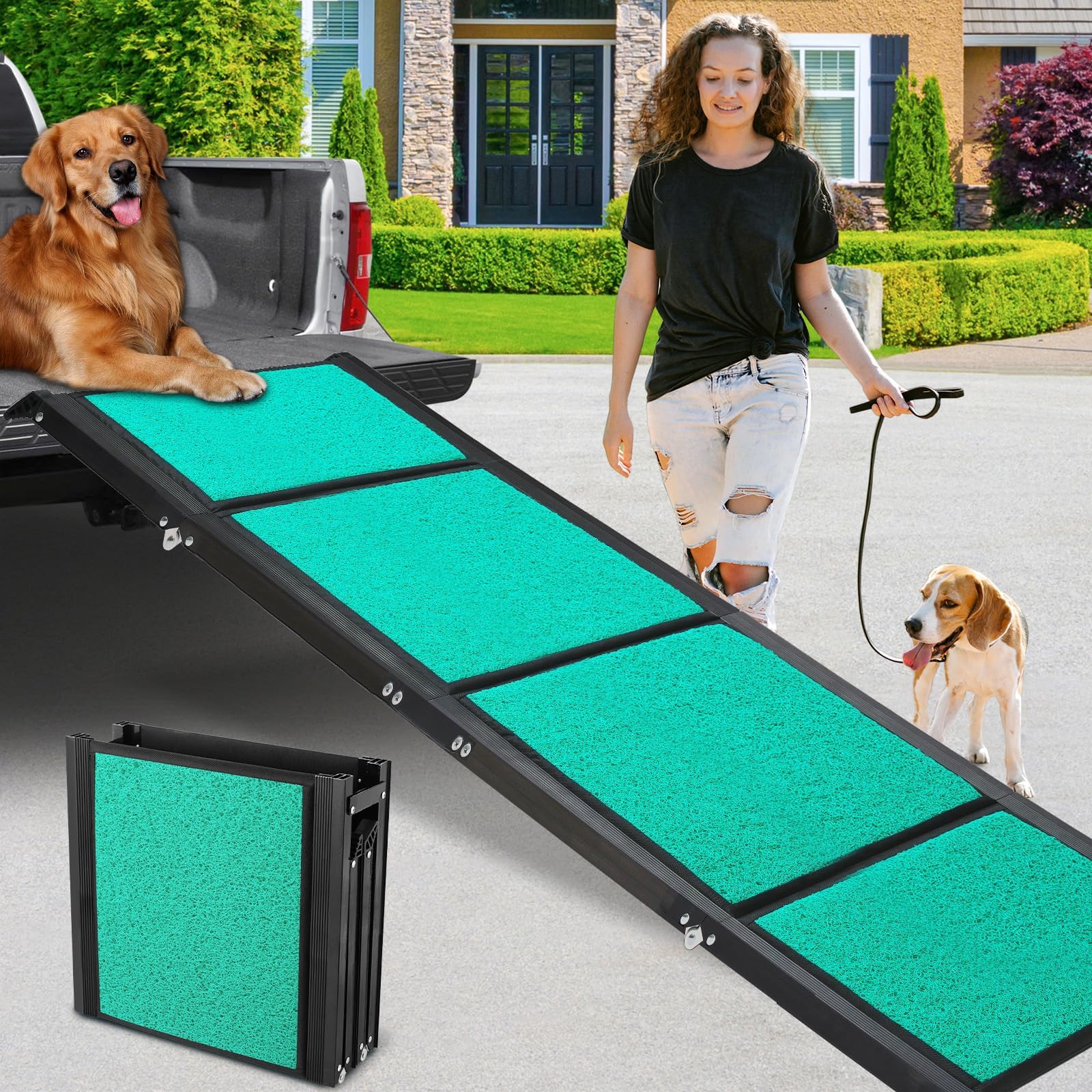 Max Length 71" & Width 20" Dog Car Ramp for Large Dogs Up to 250lbs, Foldable & Non-Slip Surface Ideal for Cars, SUVs, Trucks and Outdoor Steps, Upgraded Lighter Weight, Extra Wide Pet Stairs Ramp