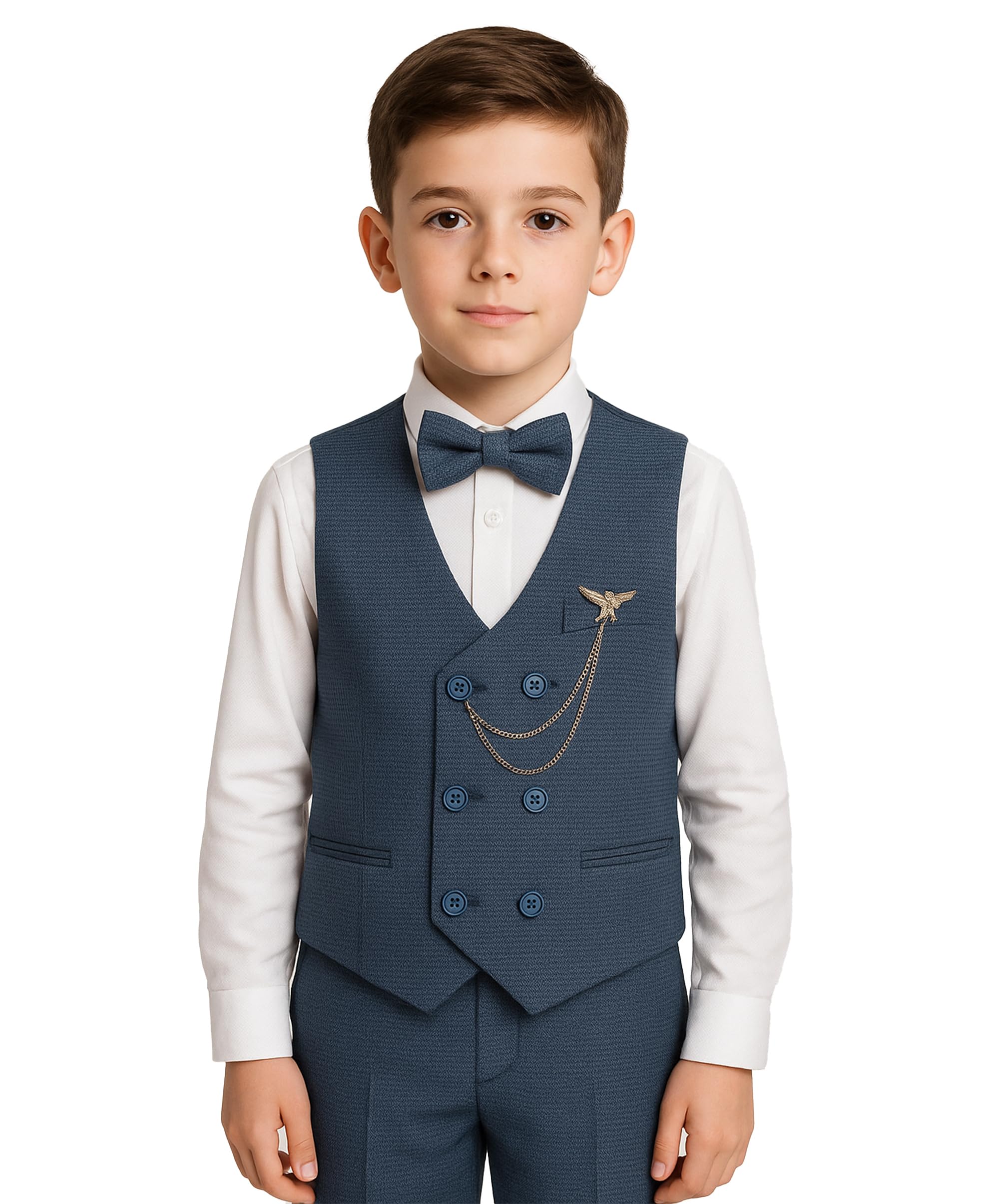 SIRRI Boys Textured Double-Breasted Vest Suit 5 PC Pageboy Outfit Ages 2-13