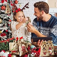 Vista 7 de KIMOBER 36 bolsas de regalo de arpillera de Navidad, bolsa de lino de yute para dulces con doble cordón para recuerdos de fiesta de Navidad
