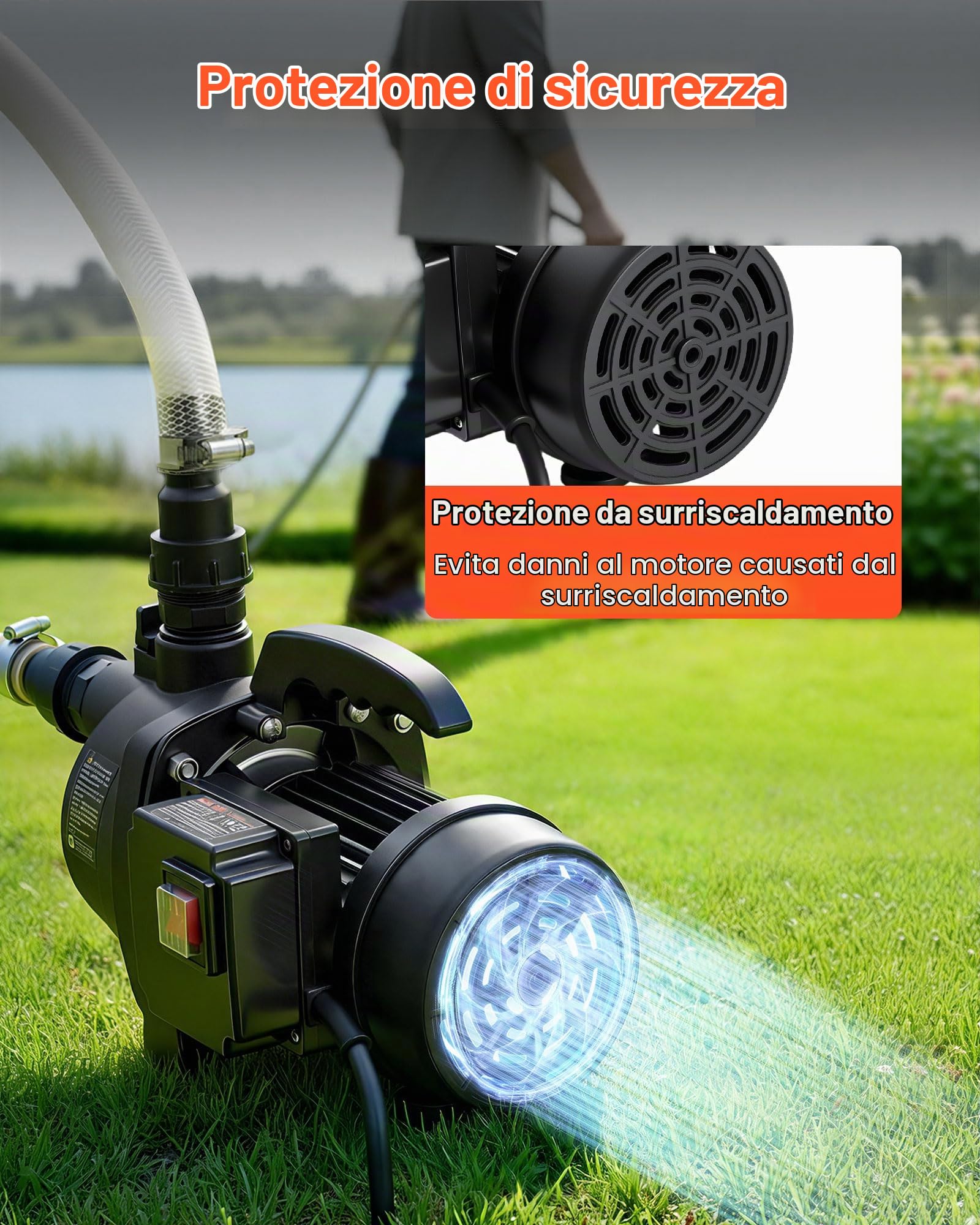 VEVOR Pompa a Getto per Pozzi Poco Profondi 800 W Materiale in PP, Pompa a Getto Flusso max 3300 L/h per Irrigazione da Giardino Prato Cortile Prevalenza 8 m con Protezione da Surriscaldamento