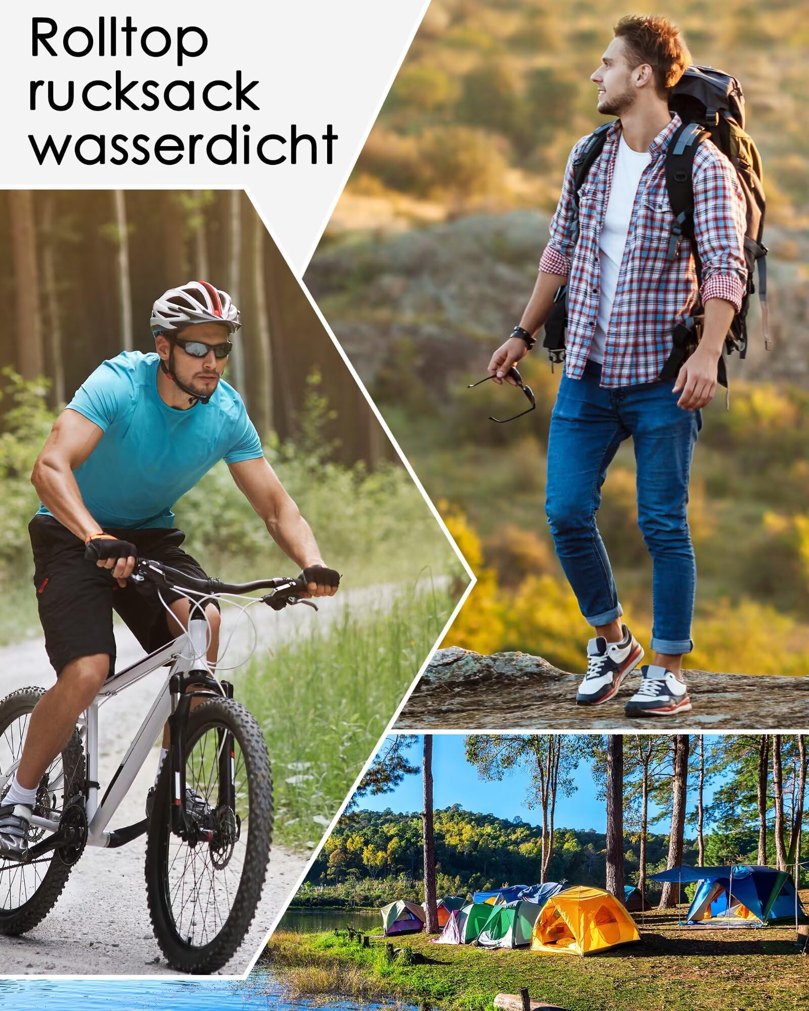 Rolltop Rucksack Herren Wasserdicht Grau Laptop Rucksack mit 17 Zoll Laptopfach Fahrradrucksack Schulrucksack Tagesrucksack Einfaches Design für Uni Freizeit Sport Reisen,Grey