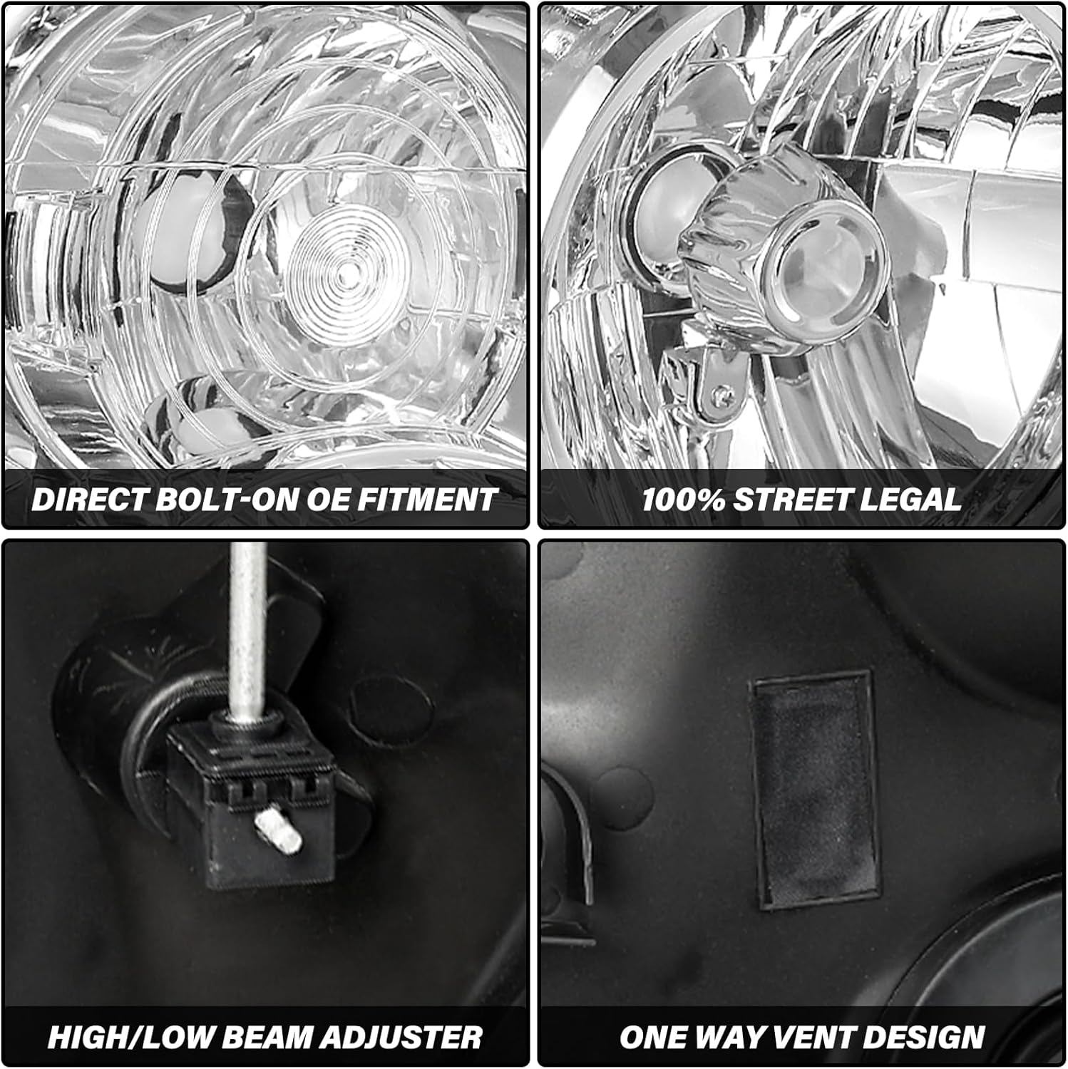 Bingbingmotor Headlight Assembly Fits for 2007-2014 GMC Yukon & Yukon XL 1500 2500 SLE SLT Denali Base Hybrid Halogen Style Factory OE Style Replacement Chrome Housing