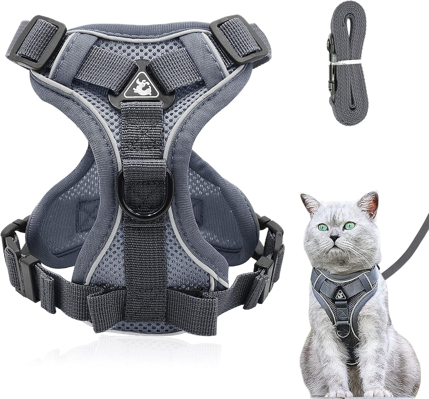 Arnés ajustable para gatos, antiescape, suave, con correa, para gatitos y perros (azul agua, L) — view 24