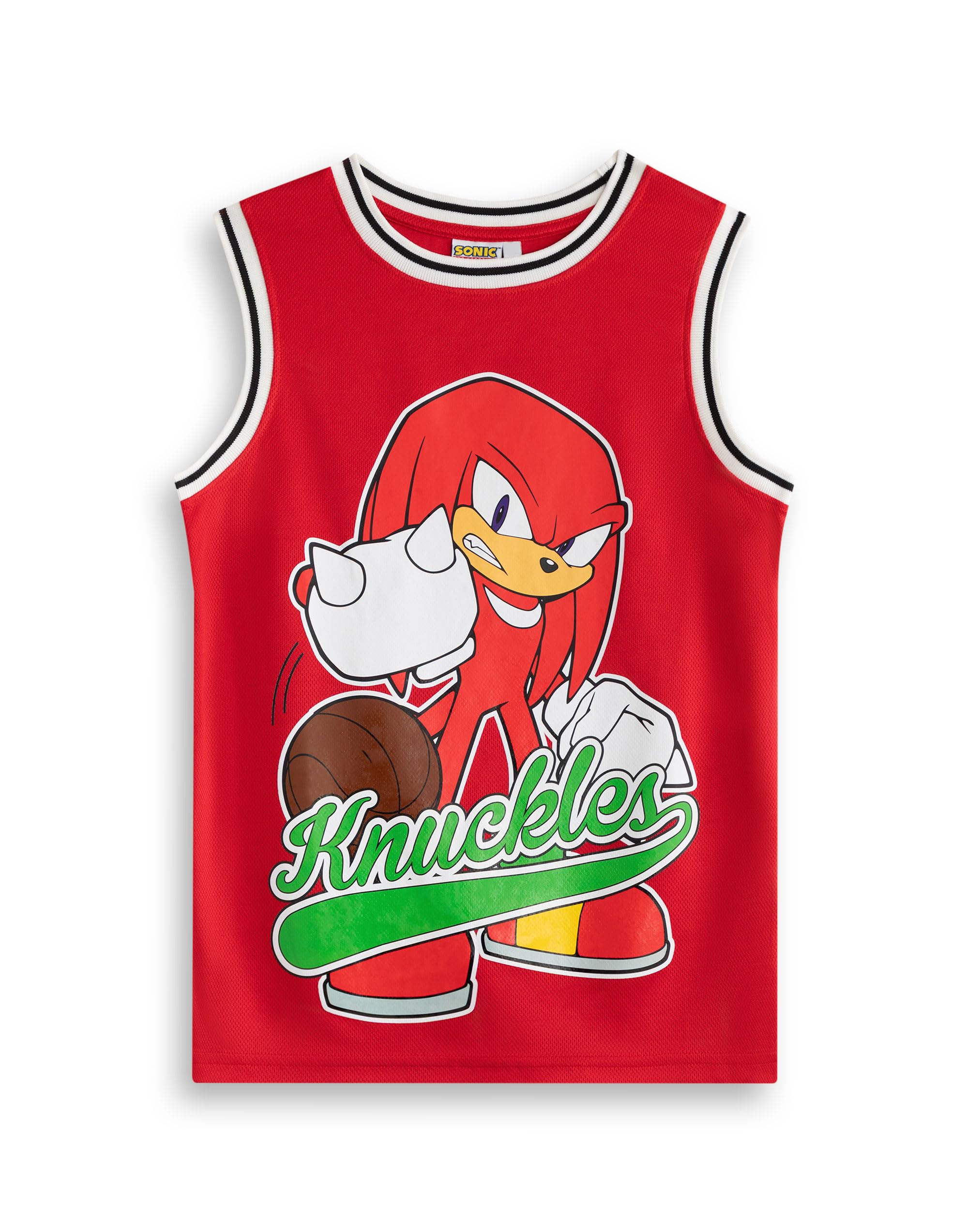 Sonic The Hedgehog Set da basket rosso da 2 pezzi Knuckles | Completo sportivo senza maniche per bambini | Abbigliamento moderno da cartone animato per ragazzi e ragazze