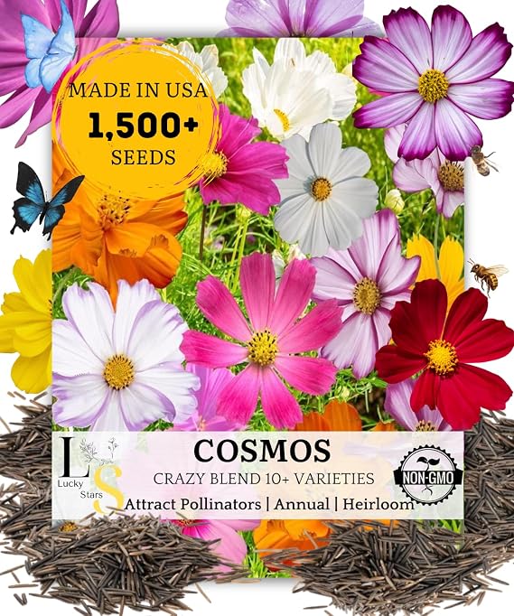 Mix Cosmos Bipinnatus Flower Seeds - Garden Cosmos Mexican Aster 11 Colors Non-GMO | Organic | Heirloom 10g