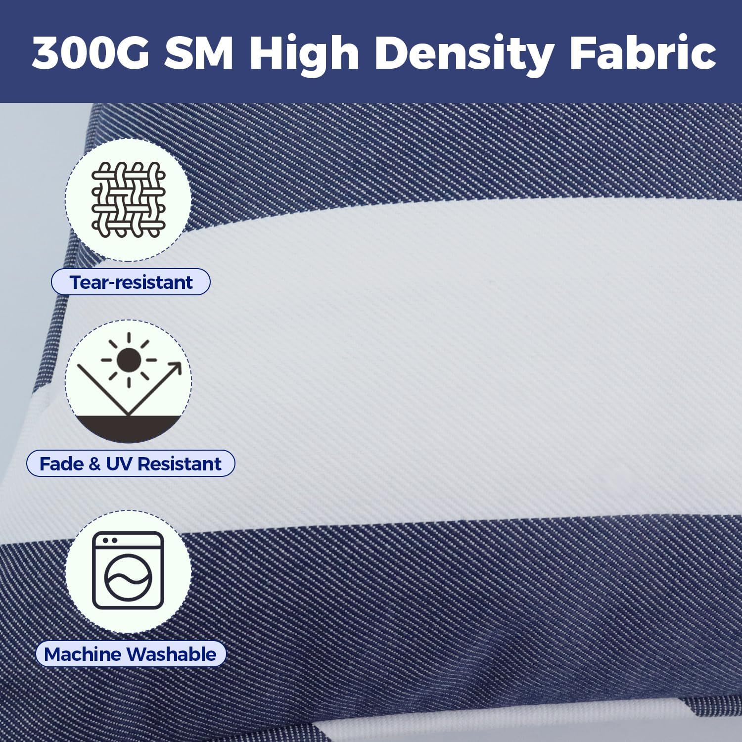 Outdoor Seat Cushion Set, 24 x 24, Rain-Proof & Fade Resistant, Patio Furniture Cushions with Deep Seat Bottom and Back, Removable Cushions for Chair, (Sapphire Blue Cabana Stripe)